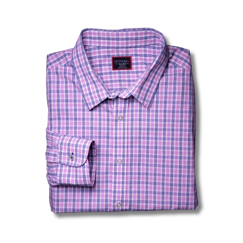 UNTUCKit Pink Blue & White Check Wrinkle-Free Dolcetto Shirt XXL